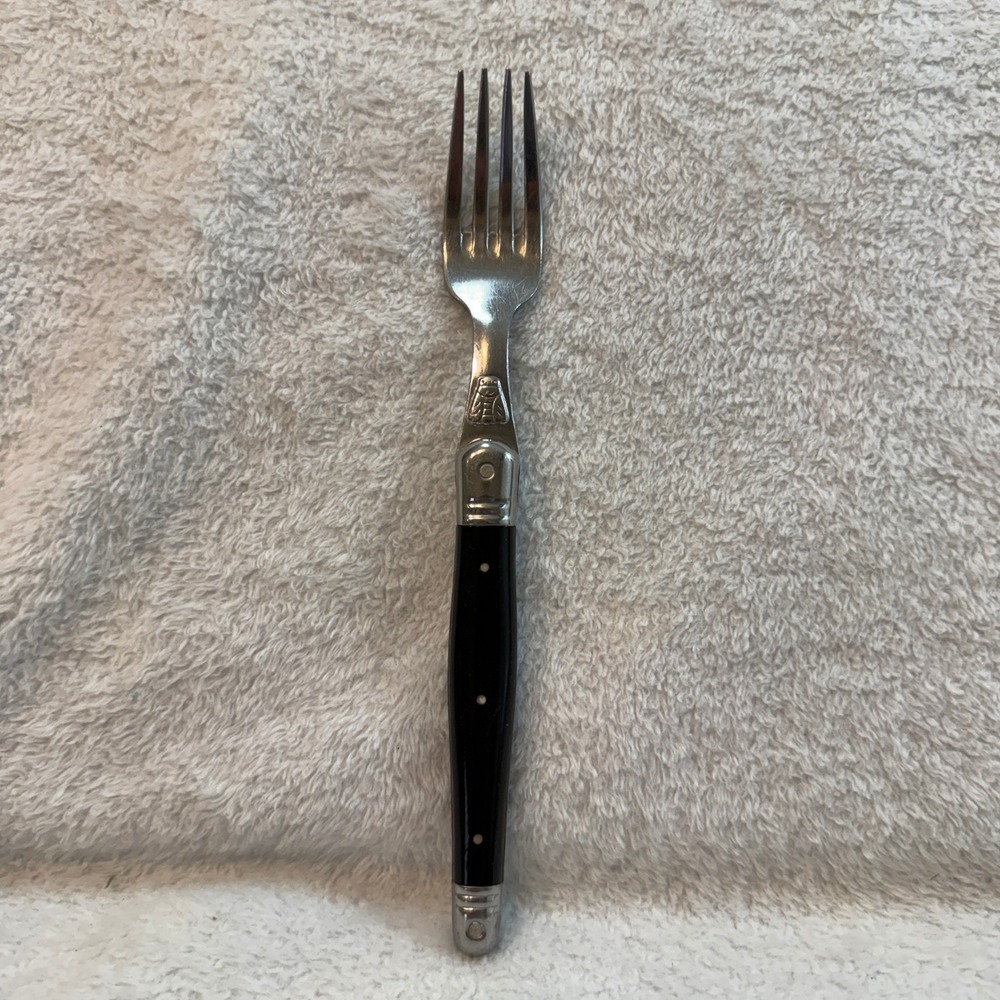 Laguiole Jean Dubost France Dinner Fork Black Handle Stainless Steel Bee Logo